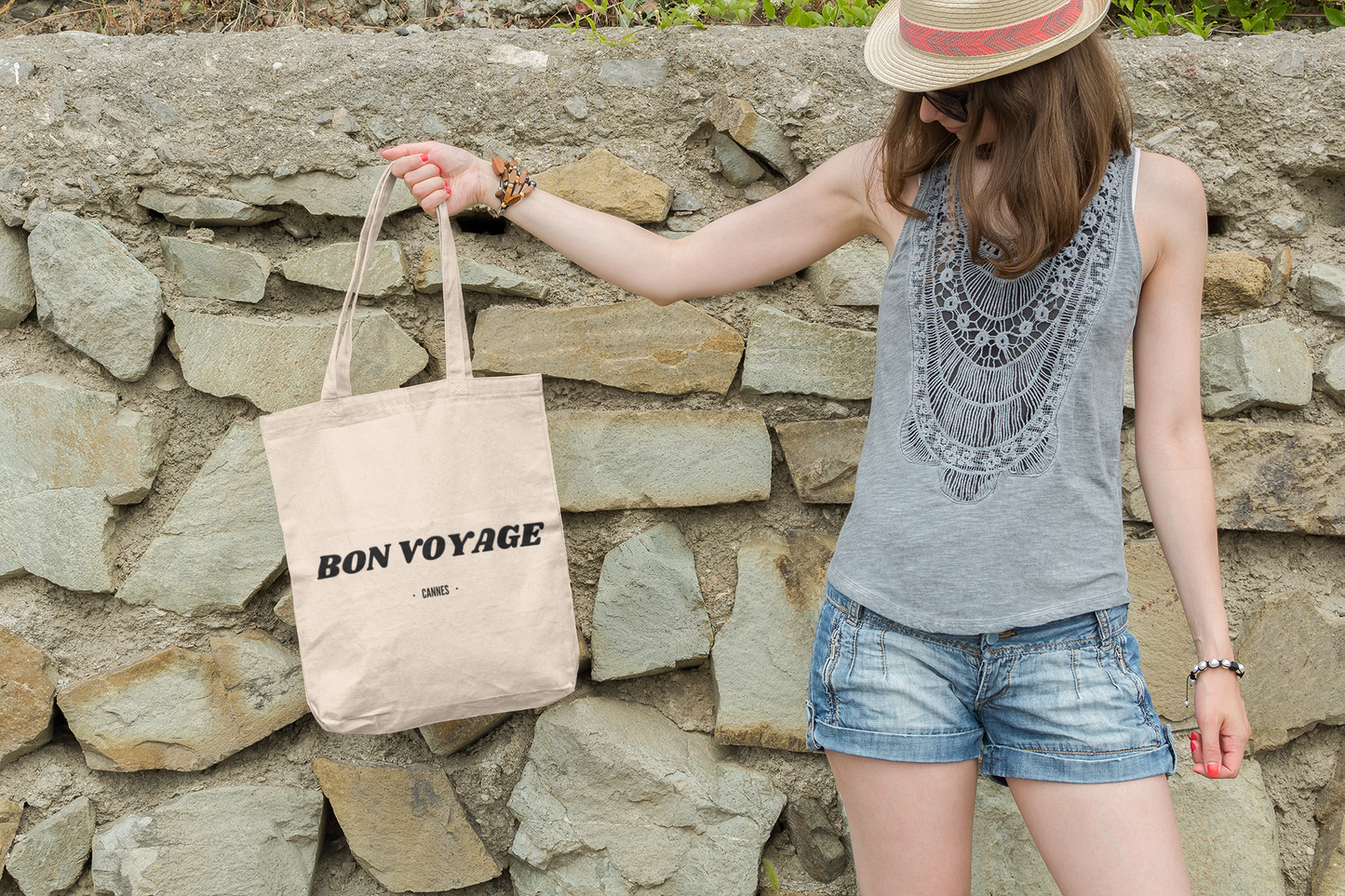Cannes - "Bon Voyage" Casual Cotton Canvas Tote Bag